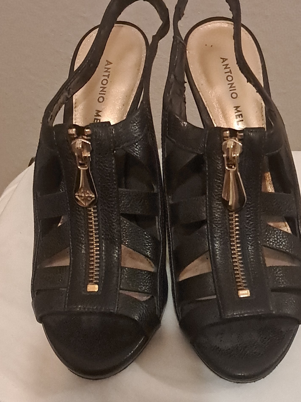 Antonio Melani Black Peep-Toe Zip Slingback Heels